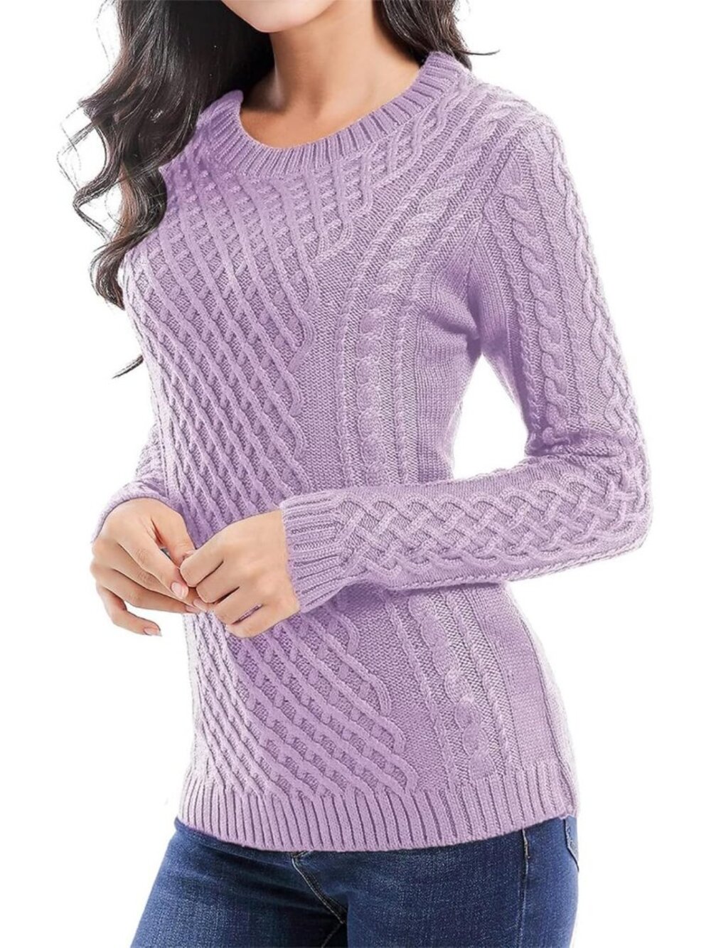 Cozy Women's Crew Neck Long Sleeve Knit Sweater Jumper - Stretchy & Comfortable